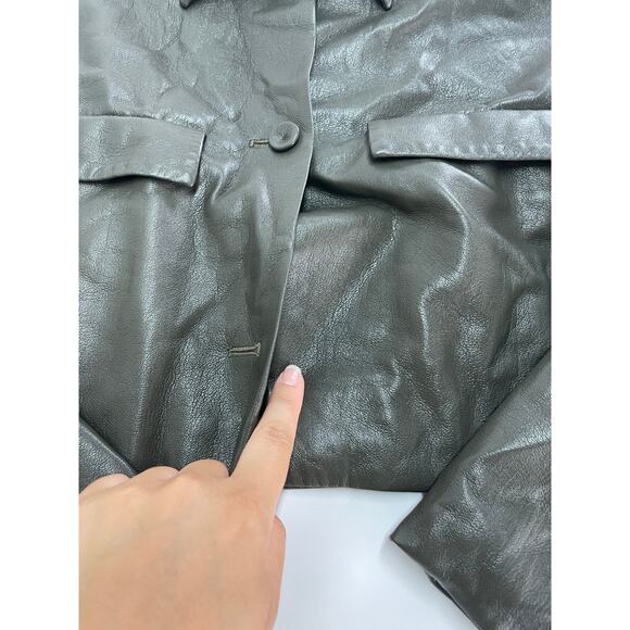 Nanushka Jacket Womens Small Holleen Solid Green Faux Leather Collared - Picture 10 of 13
